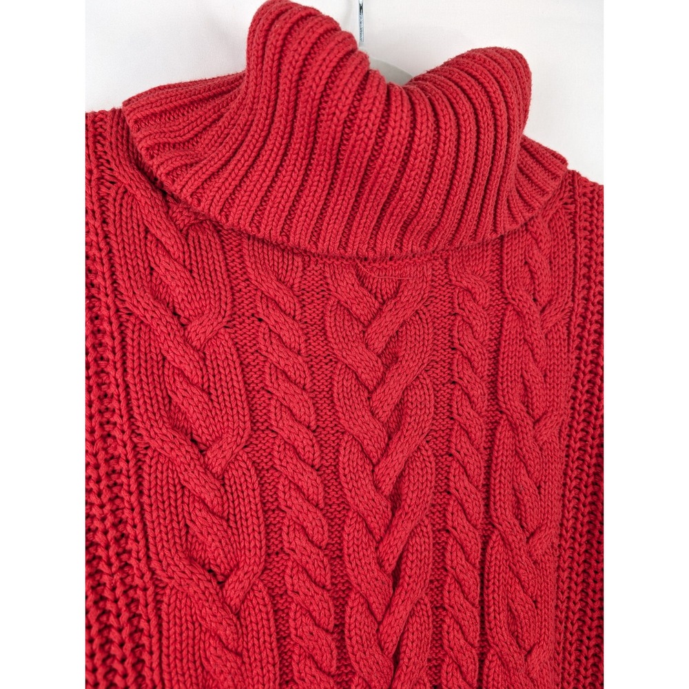 Chunky Cable Knit Heavyweight Turtleneck Sweater Red Sz XL Cottagecore Fisherman - Picture 5 of 10